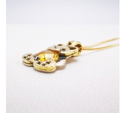 Collier pendentif ours citrine et chaîne maille gourmette Bicolore Or 750 - 18 carats (bijou d'occasion)