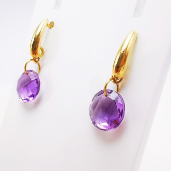 Boucles d'Oreilles pendantes Améthyste Or Jaune 750 - 18 carats