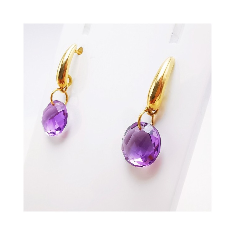 Boucles d'Oreilles pendantes Améthyste Or Jaune 750 - 18 carats