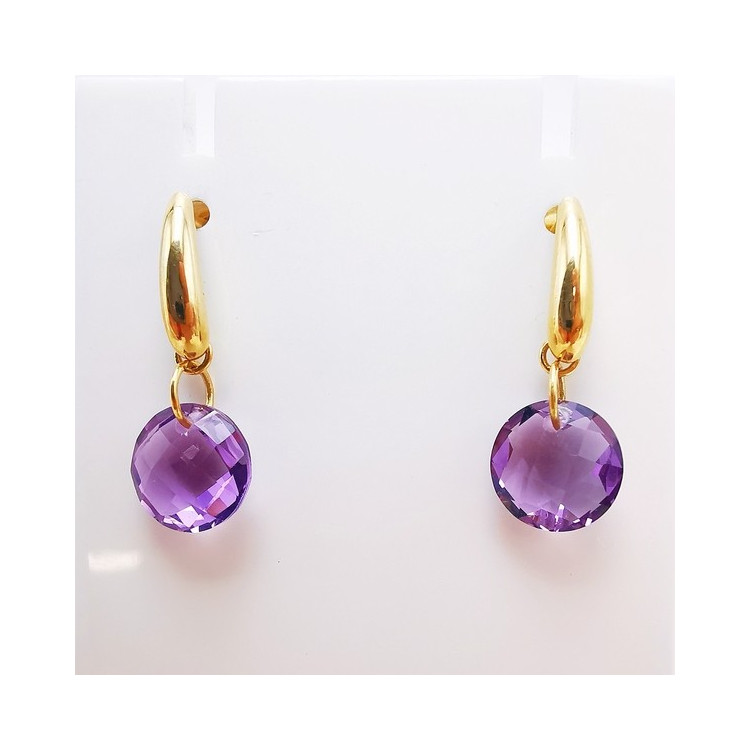 Boucles d'Oreilles pendantes Améthyste Or Jaune 750 - 18 carats