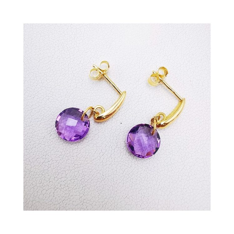 Boucles d'Oreilles pendantes Améthyste Or Jaune 750 - 18 carats