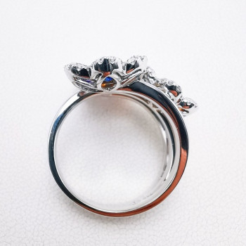 Bague Fleurs Trio Multicolore Saphirs Diamants Ligne Vendôme Or blanc 750 - 18 carats