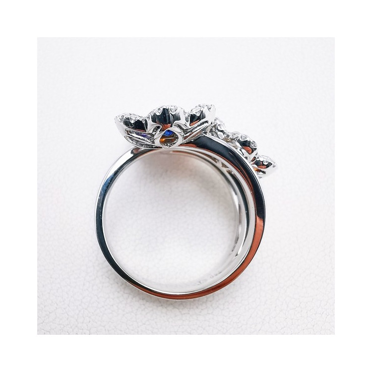 Bague Fleurs Trio Multicolore Saphirs Diamants Ligne Vendôme Or blanc 750 - 18 carats