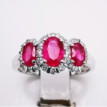 Bague Rubis Diamants Ligne Vendôme Or Blanc 750 - 18 carats