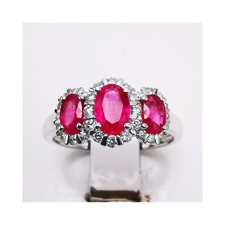 Bague Rubis Diamants Ligne Vendôme Or Blanc 750 - 18 carats