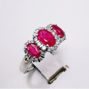 Bague Rubis Diamants Ligne Vendôme Or Blanc 750 - 18 carats