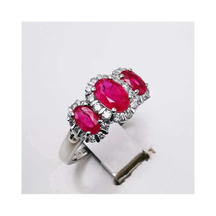 Bague Rubis Diamants Ligne Vendôme Or Blanc 750 - 18 carats