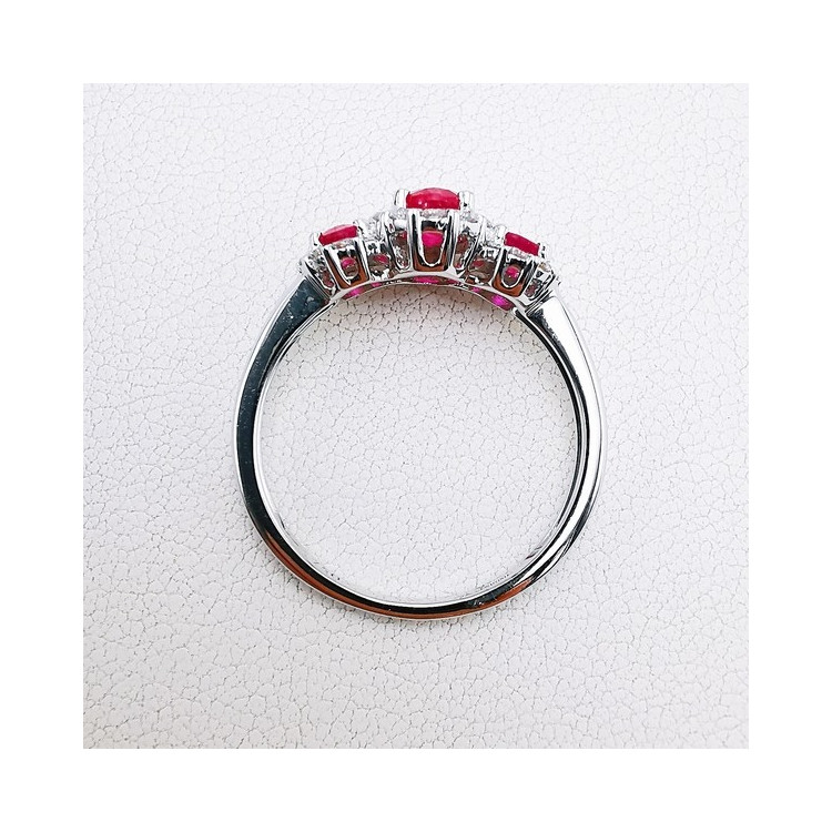 Bague Rubis Diamants Ligne Vendôme Or Blanc 750 - 18 carats