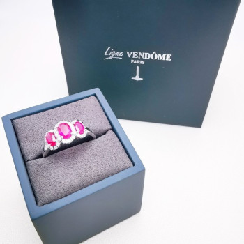 Bague Rubis Diamants Ligne Vendôme Or Blanc 750 - 18 carats