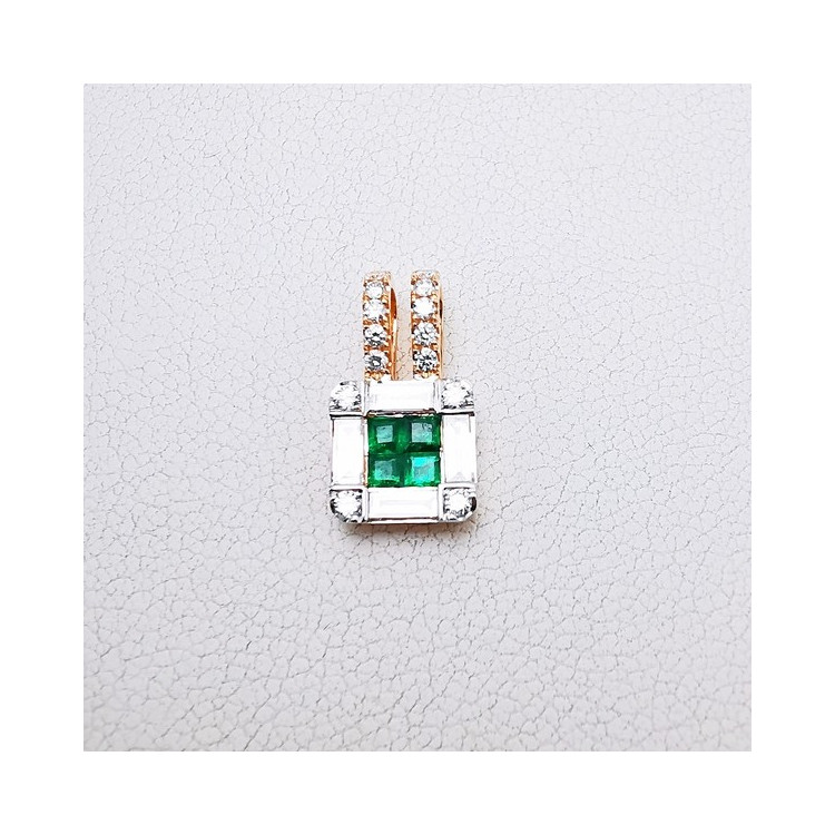 Pendentif Emeraudes Diamants Ligne Vendôme Or Rose 750 - 18 carats