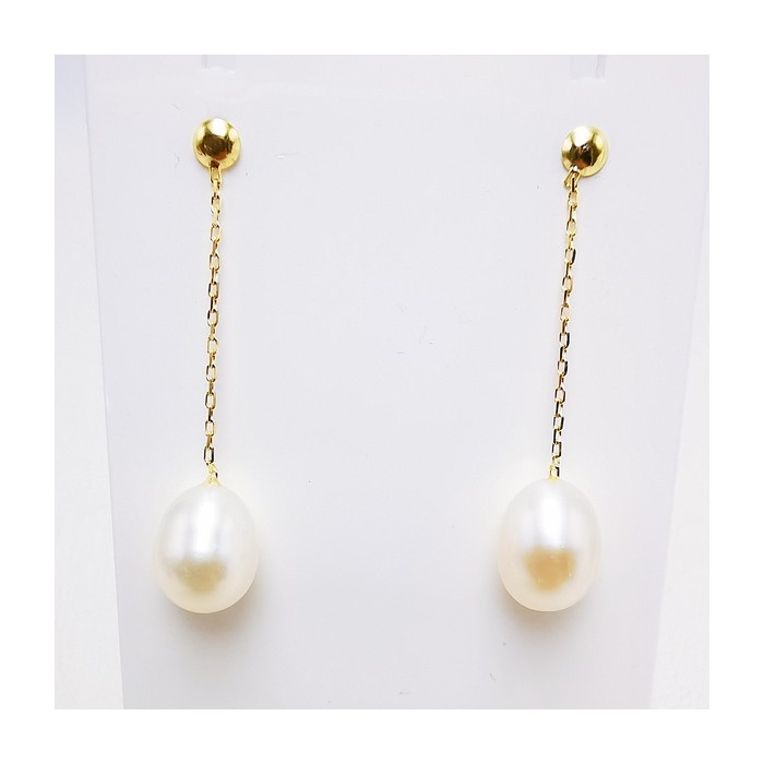 Boucles d'Oreilles Pendantes Perles Or Jaune 750 - 18 carats