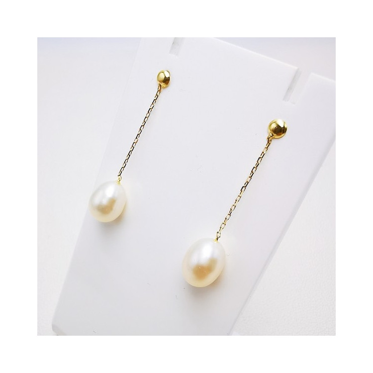 Boucles d'Oreilles Pendantes Perles Or Jaune 750 - 18 carats