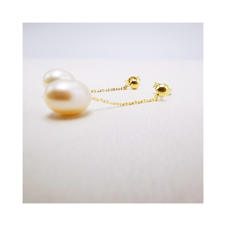 Boucles d'Oreilles Pendantes Perles Or Jaune 750 - 18 carats