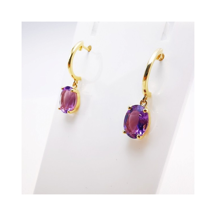 Boucles d'Oreilles pendantes Améthyste Or Jaune 750 - 18 carats
