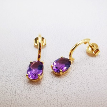 Boucles d'Oreilles pendantes Améthyste Or Jaune 750 - 18 carats