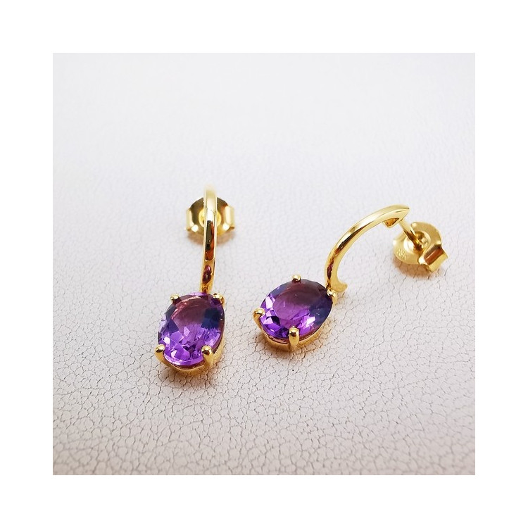 Boucles d'Oreilles pendantes Améthyste Or Jaune 750 - 18 carats