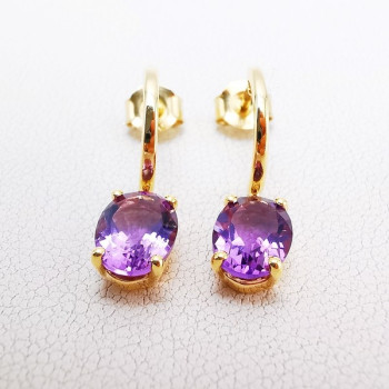 Boucles d'Oreilles pendantes Améthyste Or Jaune 750 - 18 carats