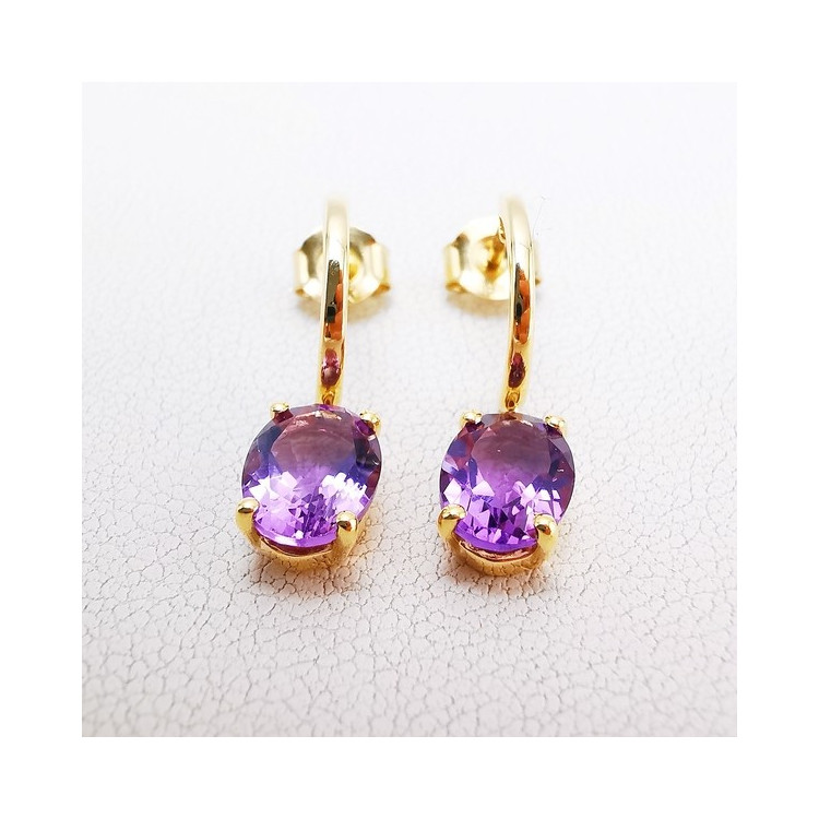 Boucles d'Oreilles pendantes Améthyste Or Jaune 750 - 18 carats