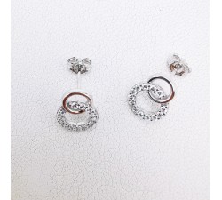 Boucles d'Oreilles Double Cercles Oxydes de Zirconium Or Blanc 750 - 18 carats