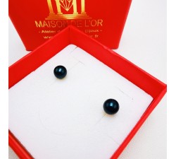 Boucles d'Oreilles Puces Perles noires Or Jaune 750 - 18 carats