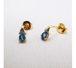 Boucles d'Oreilles Saphir Diamants Or Jaune 750 - 18 carats