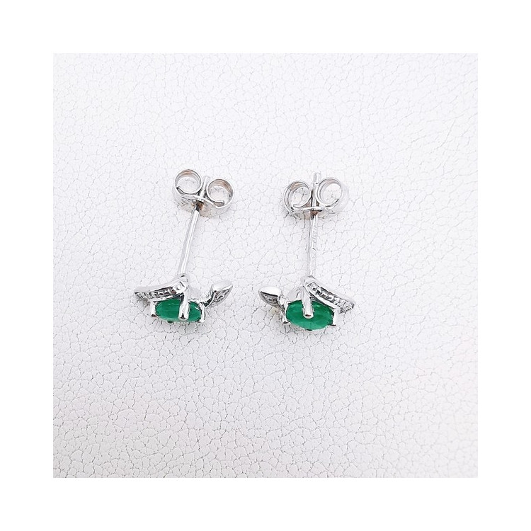 Boucles d'Oreilles Emeraude Diamants Or Blanc 750 - 18 carats