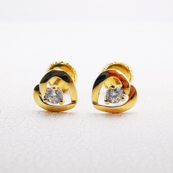 Boucles d'Oreilles Enfants Puces Cœurs Oxyde de Zirconium Or Jaune 750 - 18 carats