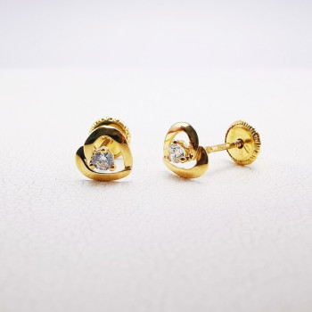 Boucles d'Oreilles Enfants Puces Cœurs Oxyde de Zirconium Or Jaune 750 - 18 carats