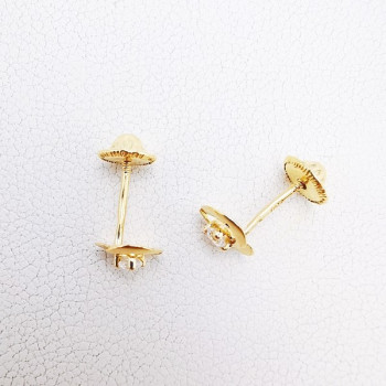 Boucles d'Oreilles Enfants Puces Cœurs Oxyde de Zirconium Or Jaune 750 - 18 carats
