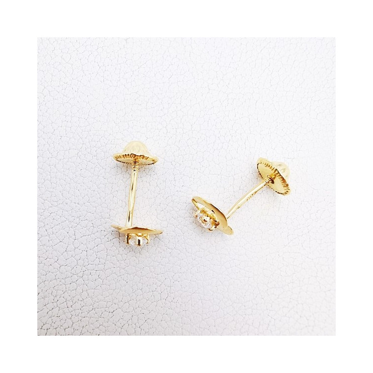 Boucles d'Oreilles Enfants Puces Cœurs Oxyde de Zirconium Or Jaune 750 - 18 carats