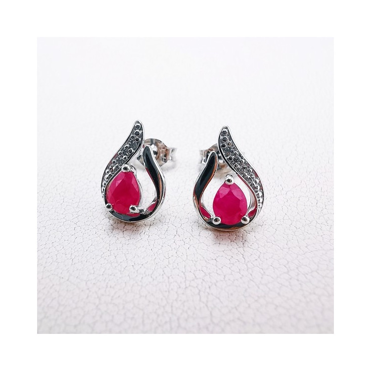 Boucles d'Oreilles Rubis Diamants Or Blanc 750 - 18 carats