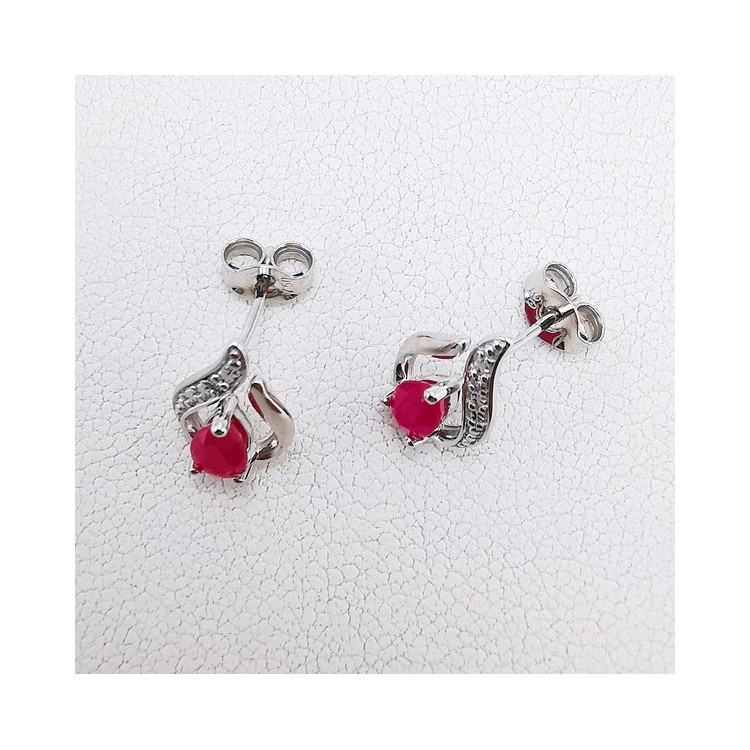 Boucles d'Oreilles Rubis Diamants Or Blanc 750 - 18 carats