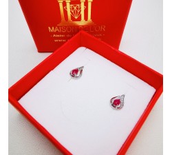 Boucles d'Oreilles Rubis Diamants Or Blanc 750 - 18 carats