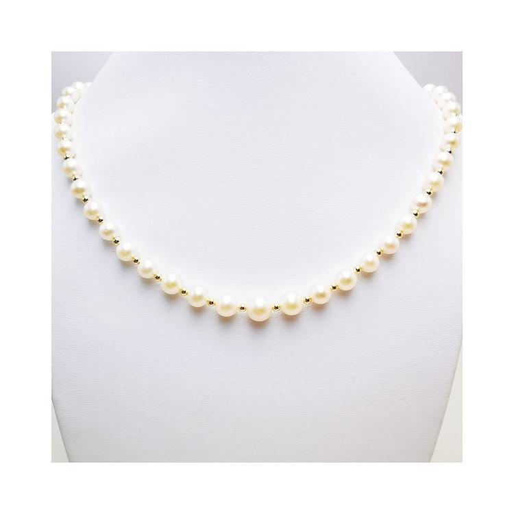 Collier de Perles de Culture d'eau douce et Perles Or Jaune 750 - 18 carats