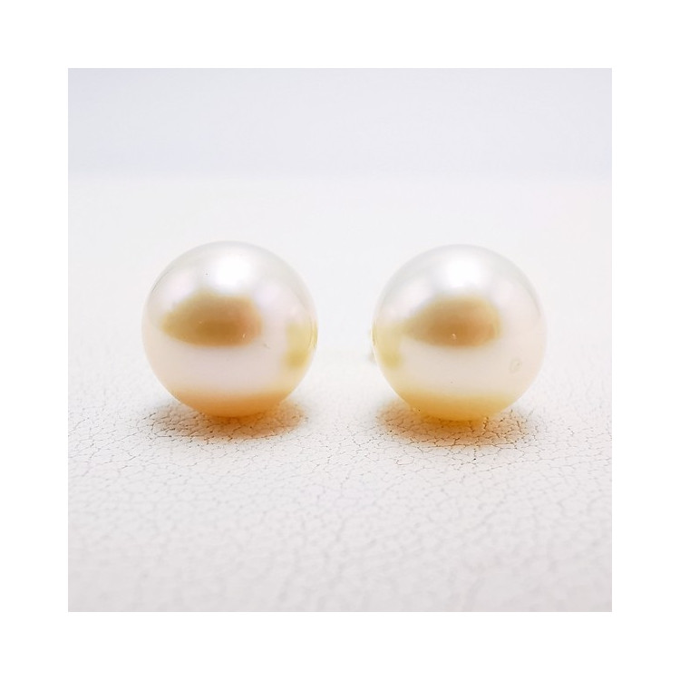 Boucles d'Oreilles Puces Perles Or Jaune 750 - 18 carats