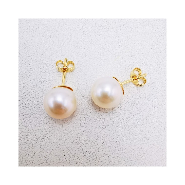 Boucles d'Oreilles Puces Perles Or Jaune 750 - 18 carats
