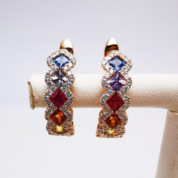 Boucles d'Oreilles Rainbow Divin Saphirs Diamants Ligne Vendôme Or Rose 750 - 18 carats