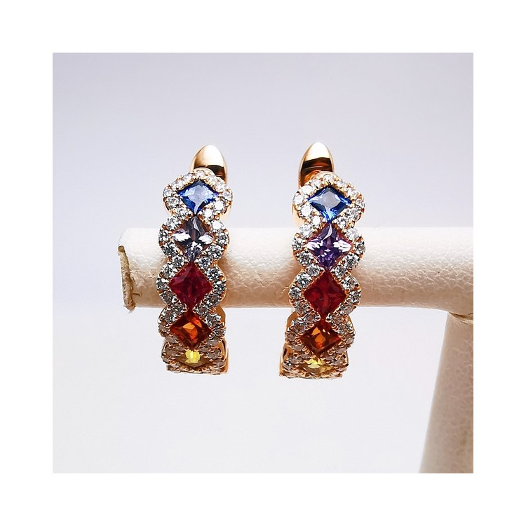 Boucles d'Oreilles Rainbow Divin Saphirs Diamants Ligne Vendôme Or Rose 750 - 18 carats