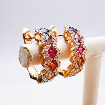 Boucles d'Oreilles Rainbow Divin Saphirs Diamants Ligne Vendôme Or Rose 750 - 18 carats