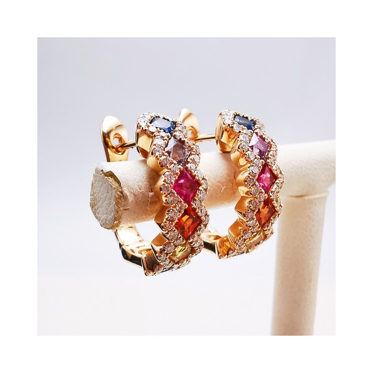 Boucles d'Oreilles Rainbow Divin Saphirs Diamants Ligne Vendôme Or Rose 750 - 18 carats