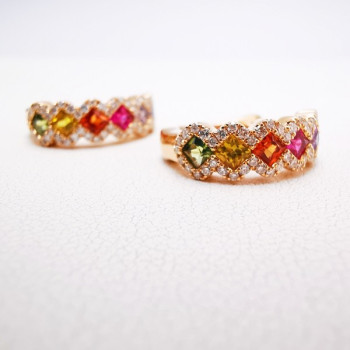 Boucles d'Oreilles Rainbow Divin Saphirs Diamants Ligne Vendôme Or Rose 750 - 18 carats