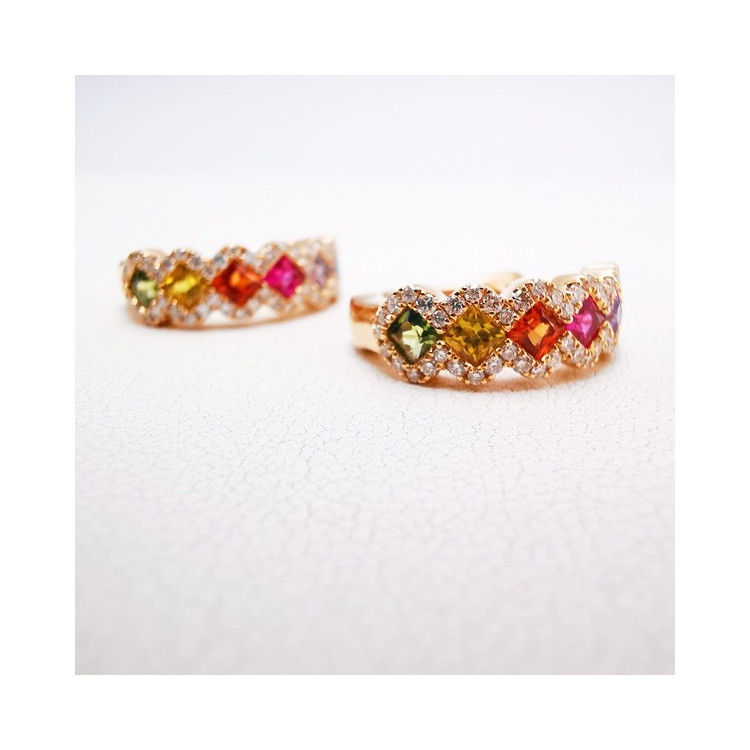 Boucles d'Oreilles Rainbow Divin Saphirs Diamants Ligne Vendôme Or Rose 750 - 18 carats