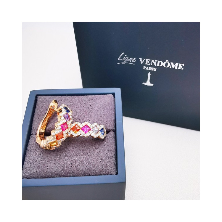 Boucles d'Oreilles Rainbow Divin Saphirs Diamants Ligne Vendôme Or Rose 750 - 18 carats