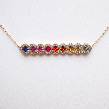 Collier Rainbow Divin Saphirs Diamants Ligne Vendôme Or Rose 750 - 18 carats