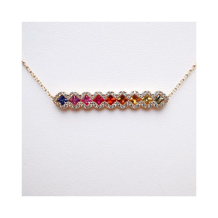 Collier Rainbow Divin Saphirs Diamants Ligne Vendôme Or Rose 750 - 18 carats