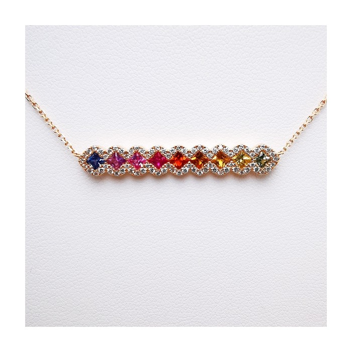 Collier Rainbow Divin Saphirs Diamants Ligne Vendôme Or Rose 750 - 18 carats