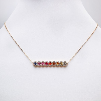 Collier Rainbow Divin Saphirs Diamants Ligne Vendôme Or Rose 750 - 18 carats