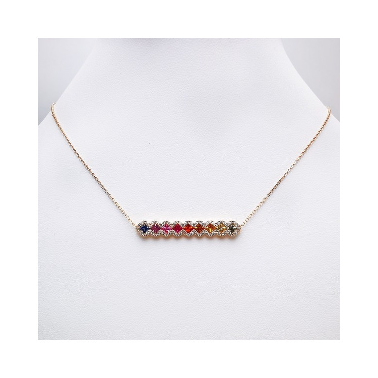 Collier Rainbow Divin Saphirs Diamants Ligne Vendôme Or Rose 750 - 18 carats