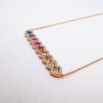 Collier Rainbow Divin Saphirs Diamants Ligne Vendôme Or Rose 750 - 18 carats