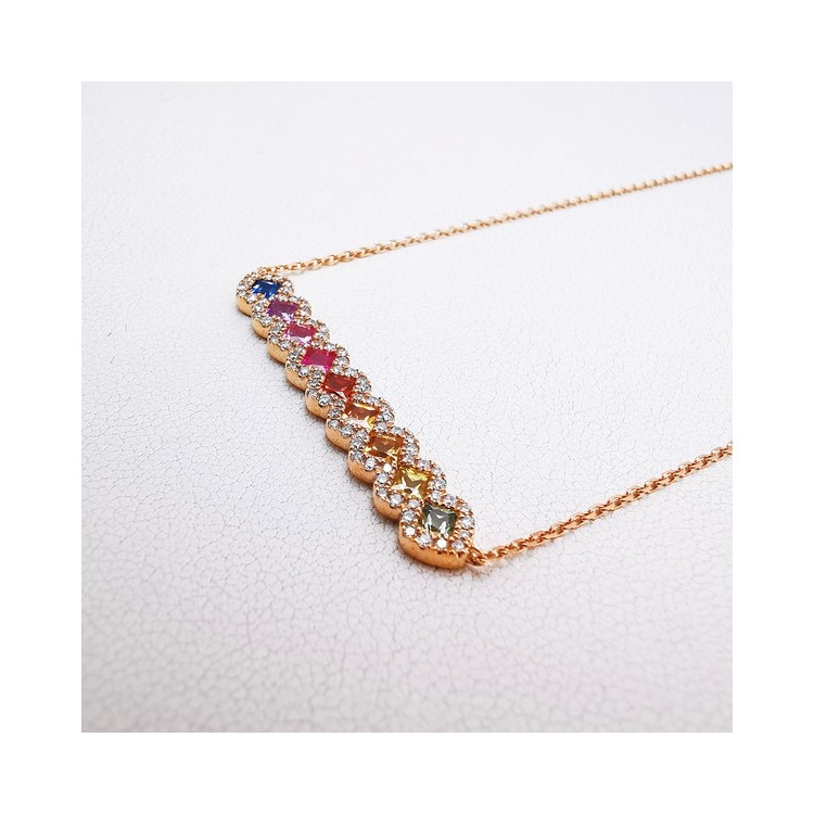Collier Rainbow Divin Saphirs Diamants Ligne Vendôme Or Rose 750 - 18 carats